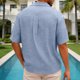 thumbnail image 5 of Camisas de Lino de los Hombres Casual V-Cuello de Manga Corta para las Vacaciones de la Playa, Poliéster Cómodo Regular Ajuste de los Hombres Camisas Casuales, 5 of 8