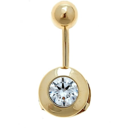 Body Expressions CZ 10kt Yellow Gold Round Belly Button Ring