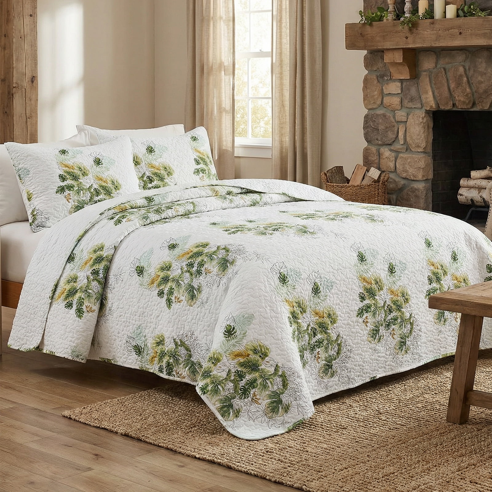 Hitime Luxury Printed Quilt Set Queen Size, Lightweight Comforter Set, Oversized Bedspread Coverlet Quilted Bedding Set, with 2 Matching Pillowcases, for All Season
