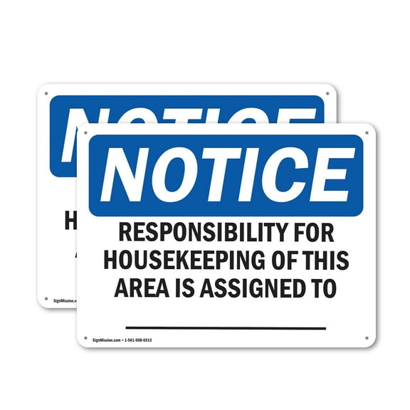(2 Pack) Responsibility For Housekeeping Area Custom OSHA Notice Sign 24 Inch X 18 Inch Indoor / Outdoor Rust-Free Aluminum Metal Signs for Workplace, Workshop, and Construction Site,