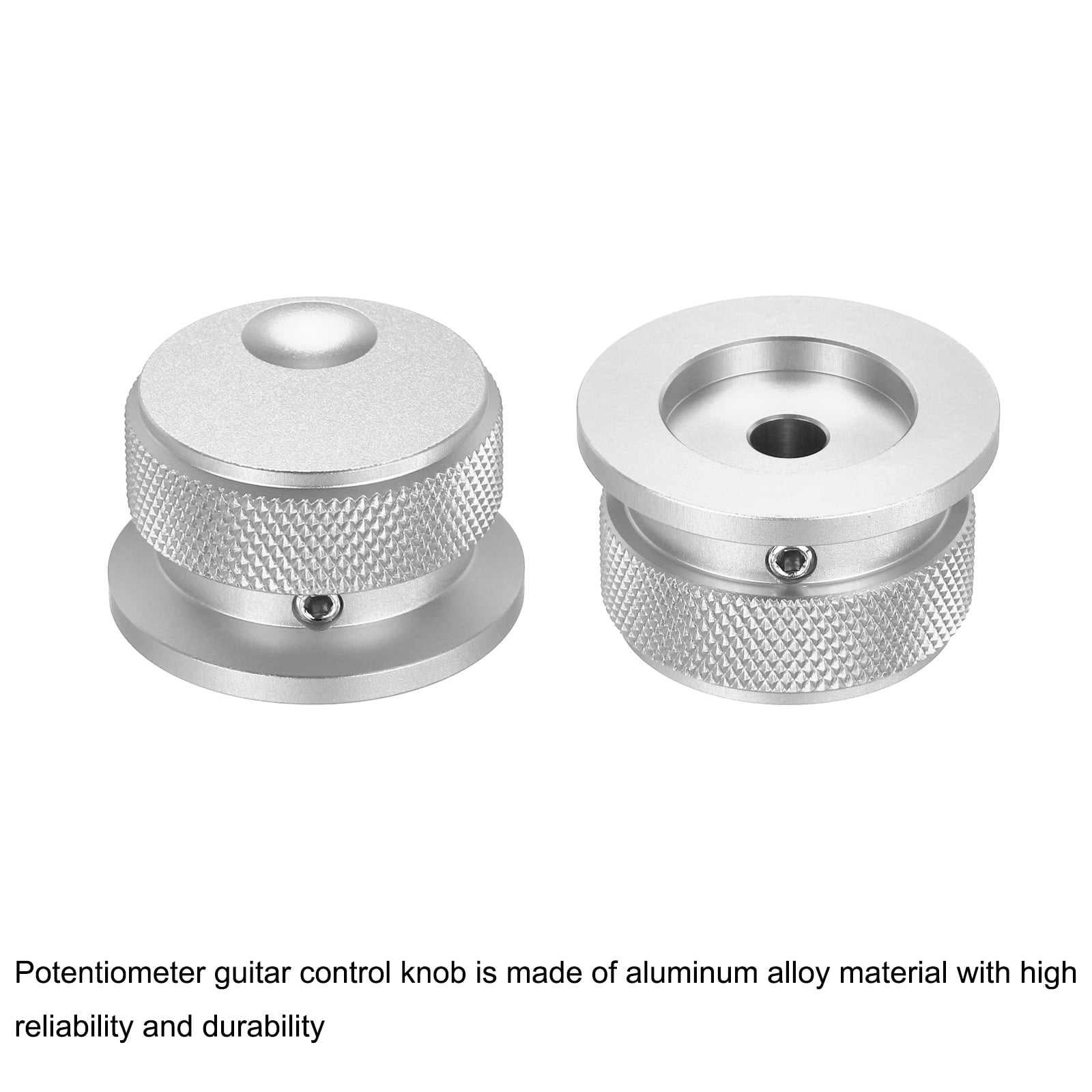 2 Pcs Aluminium Potentiometer Knobs, 1/4" (6mm) Universal Volume Tone Control Knobs with Oval Groove Indicator, 4/5" Silver(34x20mm)