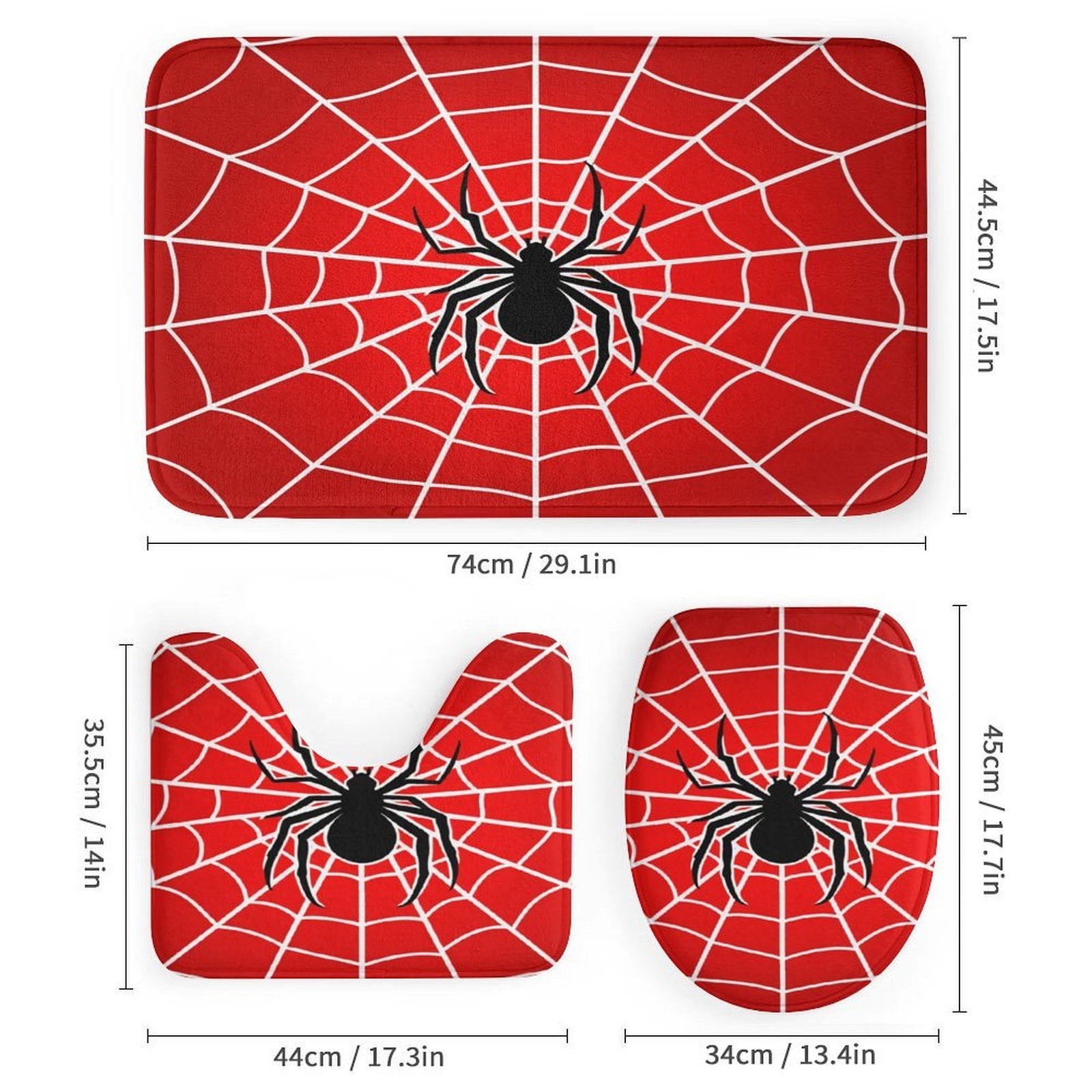 Red Spider Web Black Cartoon Shower Curtain Set Modern Bathroom Decor Mats 4pcs Fabric Bathroom Curtain Slip Floor Rug Toilet Lid