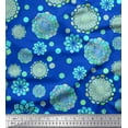 thumbnail image 1 of Soimoi Blue Cotton Duck Fabric Artistic Flower & Geometric Print Fabric by the Yard 42 Inch Wide, 1 of 3