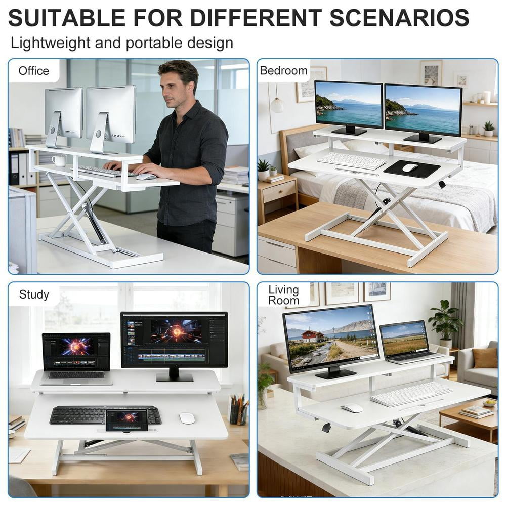 37 inch Desk Converter, Height Adjustable Sit to Stand Riser, Duals Monitor and Laptop Workstation with Wide Keyboard Tray, Black
