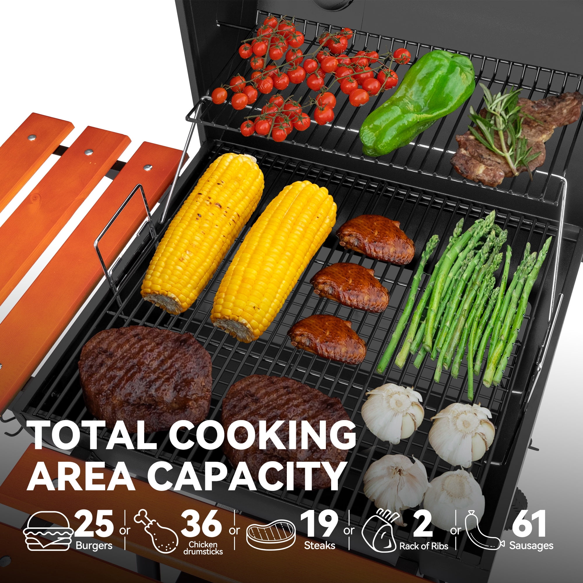 Royal Gourmet CC2024 24-inch Charcoal BBQ Grill with Wooden Front Shelf & Side Shelf