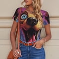 thumbnail image 4 of KLL Women 's Crew Neck Bodysuit Jumpsuits Cartoon Big-Eyed Dog Print Short onesies Stretch T Shirts, 4 of 5