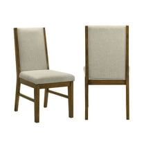 2pc Contemporary Rich Brown Finish Upholstered Dining Side Chairs Solid Wood