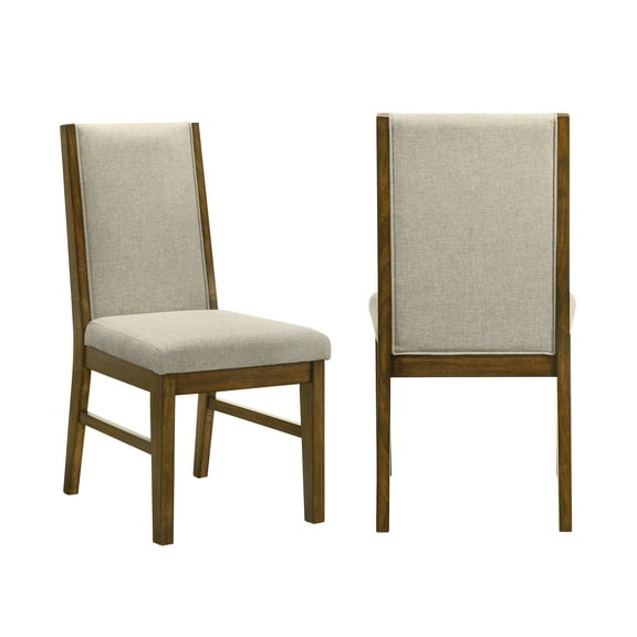 2pc Contemporary Rich Brown Finish Upholstered Dining Side Chairs Solid Wood