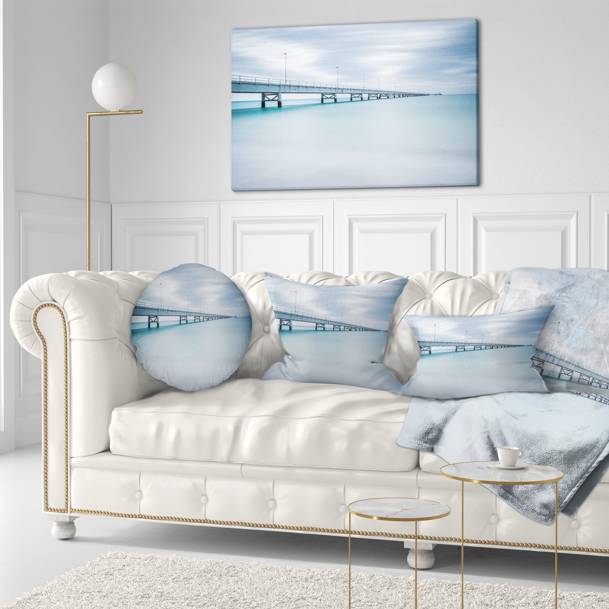 Designart Industrial Pier Side view - Seascape Throw Pillow - 12x20