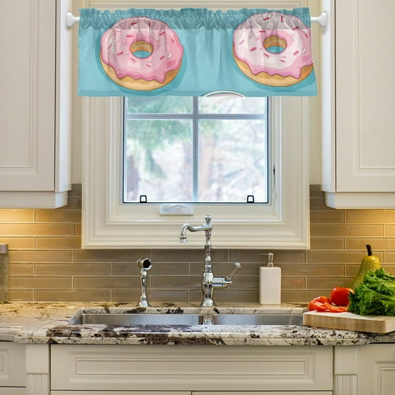Donuts with Coffee Curtain Valances Farmhouse Design Window Treatment Decor Blackout Rod Pocket for Windows Living Room Kitchen 54" x 18"