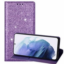 Allytech Galaxy S22 Case Glitter, Bling Sparkle PU Leather Foldling Kickstand Shockproof Protection Anti-scratch Cards Holder Wallet Case Cover for Samsung Galaxy S22, Purple