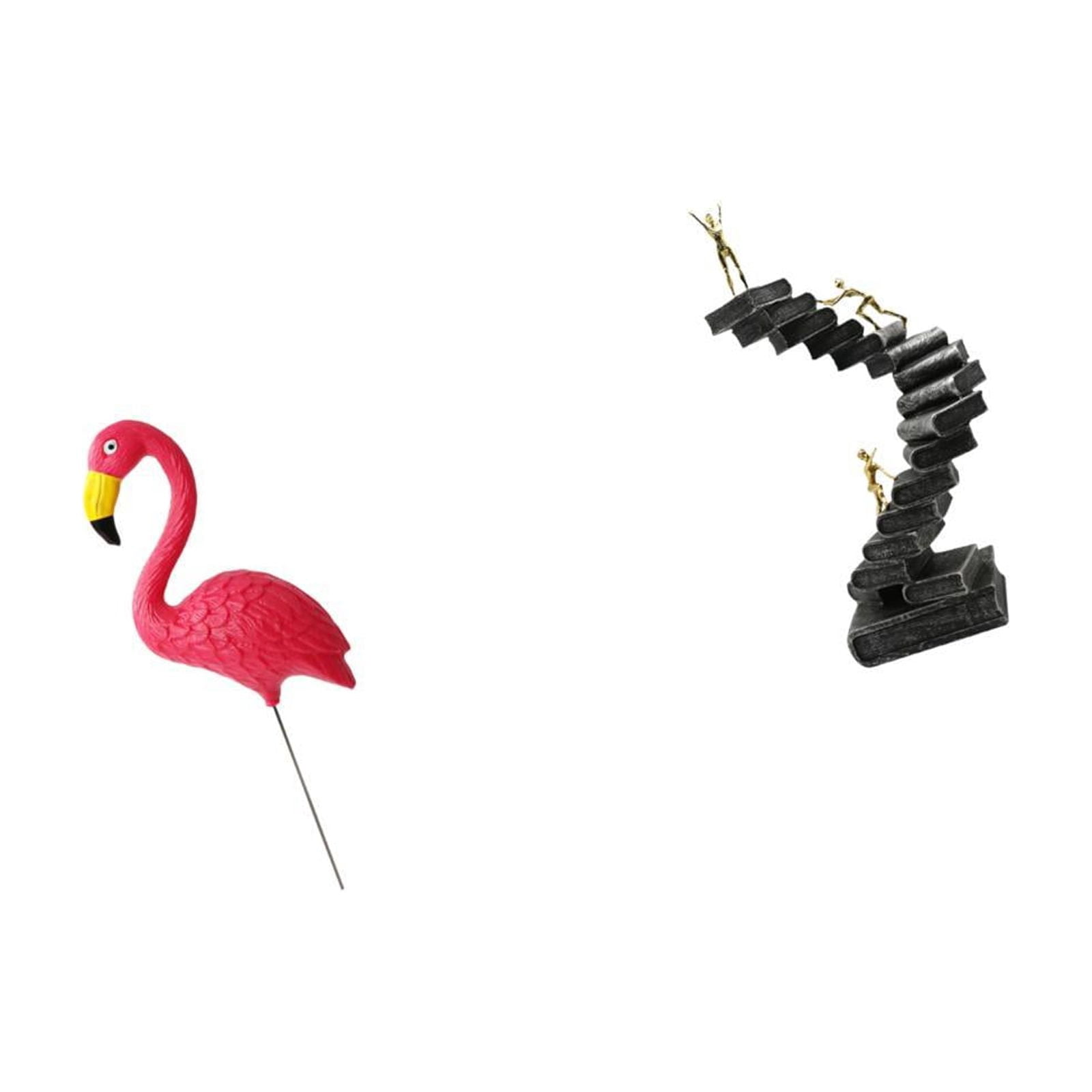 simhoa Flamingo Thinker Garden Sculpture Resin Figurine Abstract Ornament for Holiday Spring Yard Art Ladder Statue Handicraft Desktop Table Bookshelf Decorative Objects