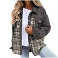 thumbnail image 2 of DDAPJ pyju Womens Denim Shacket Jacket Plaid Patchwork Long Sleeve Button Down Shirts Trendy Casual Outerwear with Pockets Dark Gray XL, 2 of 6