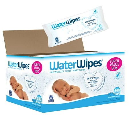 WaterWipes Sensitive Baby Wipes, Unscented, 540 Count (9 Packs of 60)