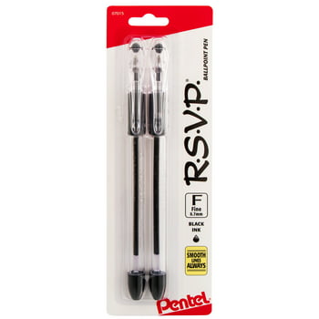 Pentel RSVP Ballpoint Pen, (0.7 mm) Fine Line, Black, 2 Pack