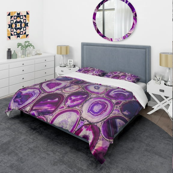Designart 'Violet Agate geode' Mid-Century Modern Duvet Cover Set