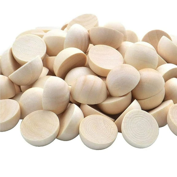 1 Inch Unfinished Wood Half Balls, 100pcs Natural Split Wooden Spheres for DIY Crafts, Home Decor, Art Projects, Painting and Embellishing, Beige