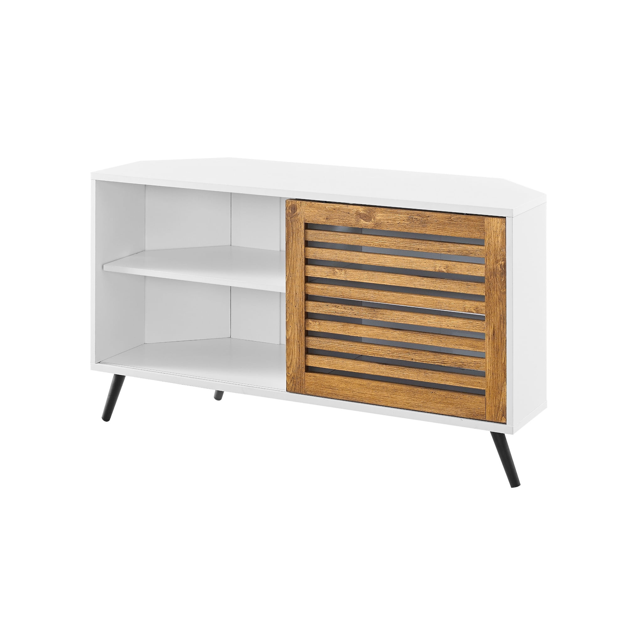 Manor Park Contemporary Boho Sliding Door Corner TV Stand, White
