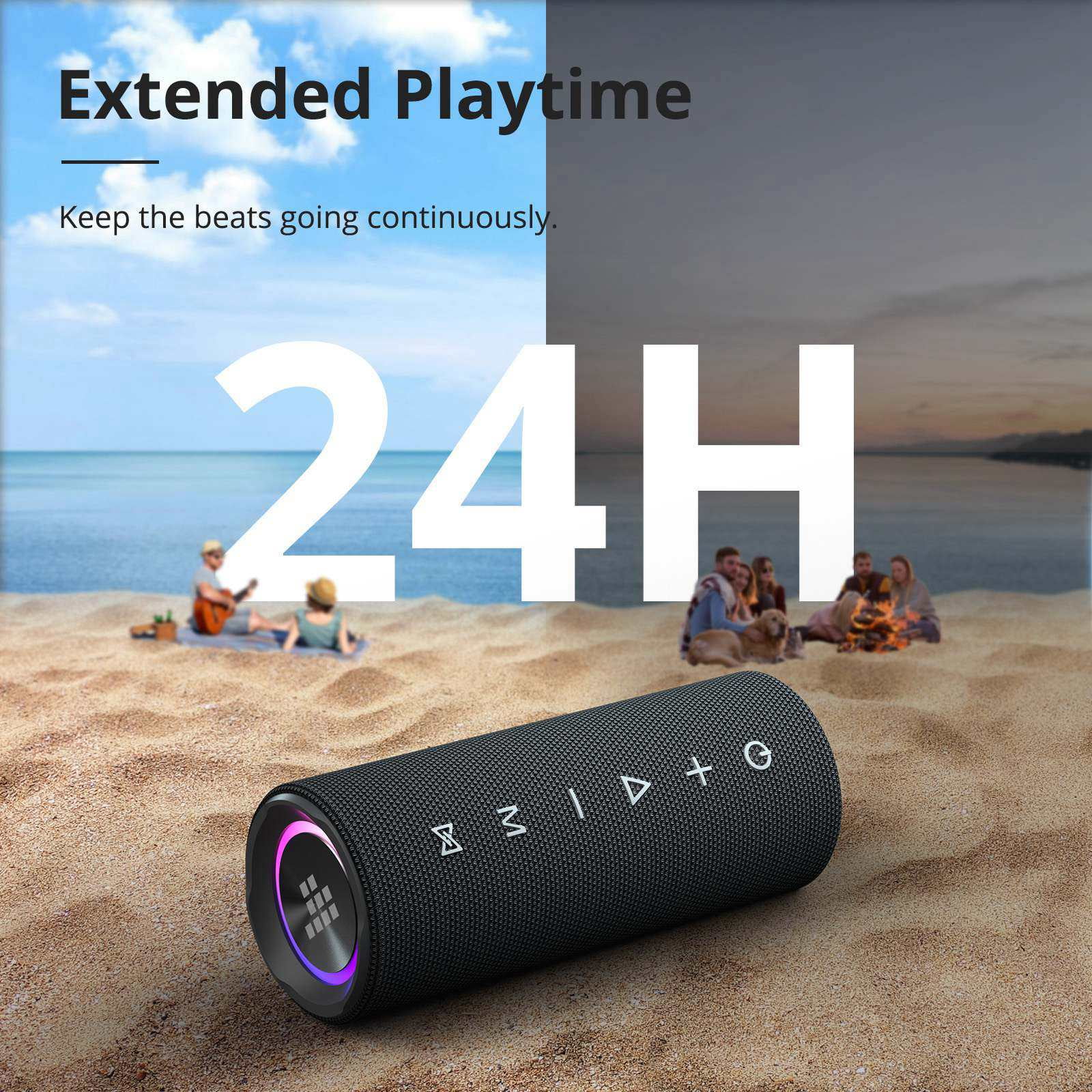 Mirtune C2 Wireless Speaker with LED Light,360°Surround Sound, 24W Deep Bass, IPX7 Waterproof,24H Playtime with TF/AUX,Portable Bluetooth Speaker for Outdoor/Home/Party,Gift Ideas