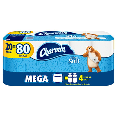 Charmin Ultra Soft Toilet Paper, 20 Mega Rolls = 80 Regular (Best Way To Store Toilet Paper)