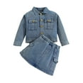 thumbnail image 3 of FAIWAD Kids Girls Skirt 2 Piece Outfit Long Sleeve Button Down Jacket with Elastic Waist Mini Skirt, 3 of 6
