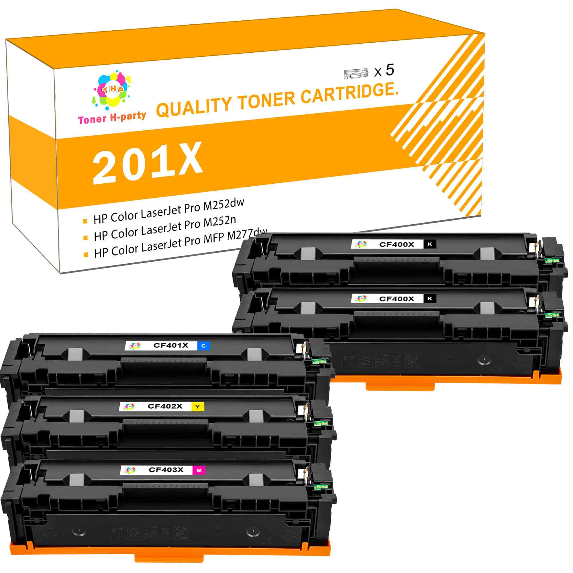 1 CF402X Yellow LD Compatible Replacements for HP 201X Set of 4 High Yield Toner Cartridges: 1 CF400X Black and 1 CF403X Magenta 1 CF401X Cyan 1 CF402X Yellow LD Compatible Replacements for HP 201X Set of 4 High Yield Toner Cartridges: 1 CF400X Black and 1 CF403X Magenta 1 CF401X Cyan