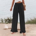thumbnail image 4 of Wide Leg Linen Pants for Women High Waisted Ruffle Hem Palazzo Pants Boho Summer Casual Loose Flowy Pant Trousers Black L, 4 of 7