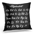 thumbnail image 1 of BOSDECO Main Écrit Minuscule et Majuscule Calligraphie Alphabet Moderne Brossé Lettrage Lettres Blanches Taie d'Oreiller Noir Taie d'Oreiller Housse de Coussin 16 X 16 Pouces, 1 of 1
