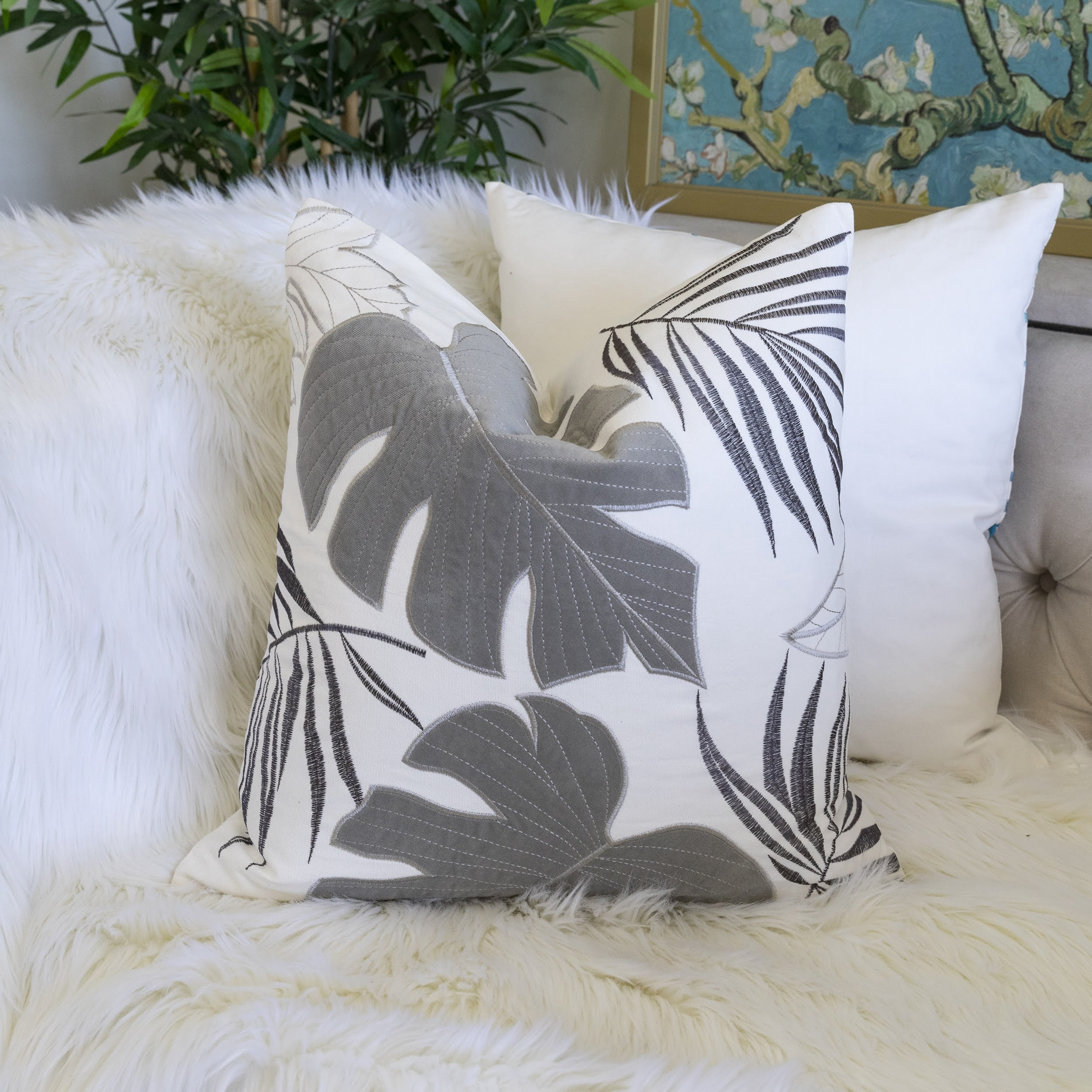 Keilani Silver Graphic Polyester 20 in. x 20 in. Throw Pillow