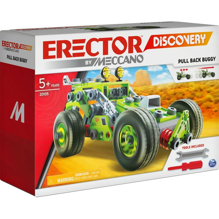 Erector by Meccano Discovery, 3-in-1 Deluxe Pull-Back Buggy STEAM Model  Building Kit, for Kids Aged 5 and Up 