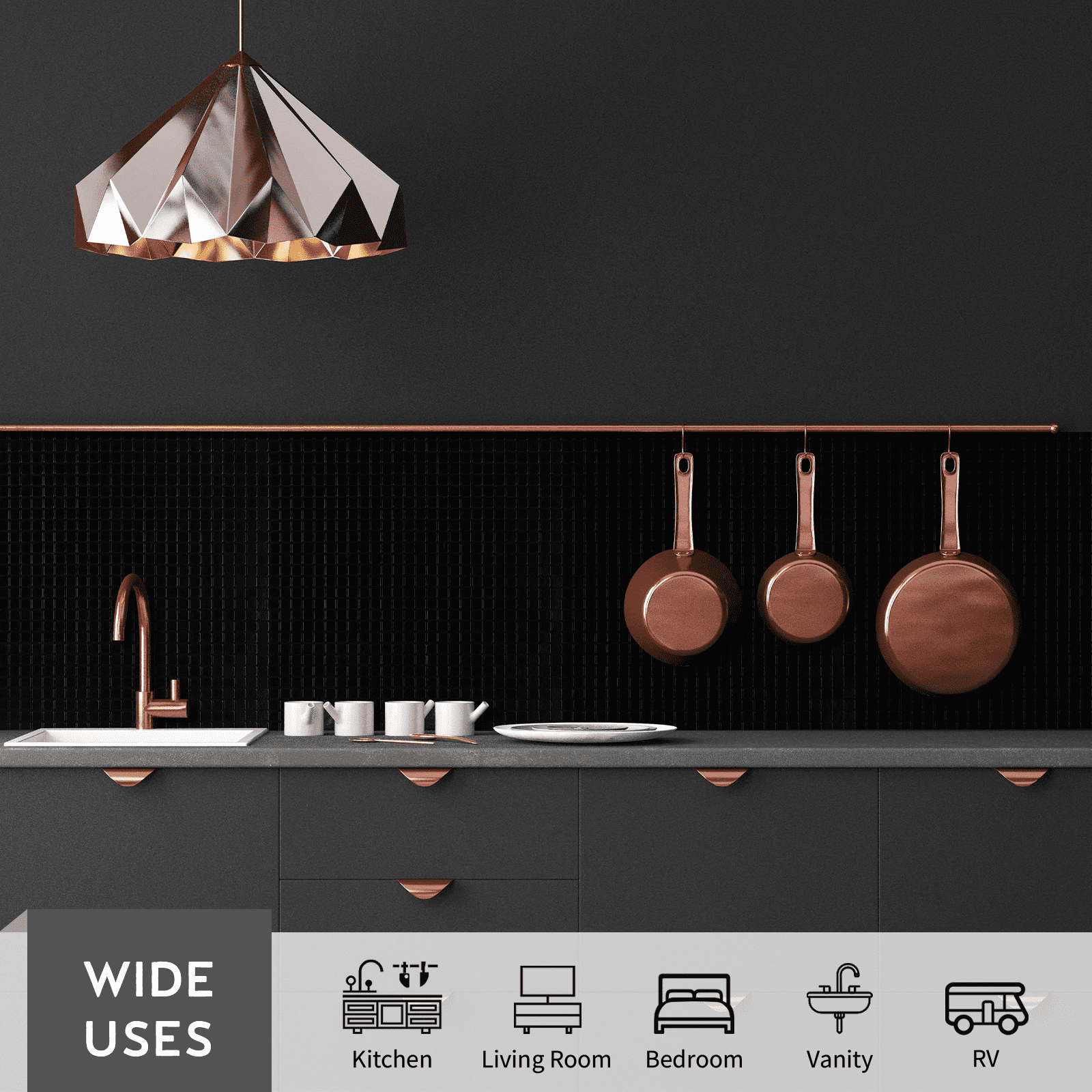 12-Sheet Peel and Stick Backsplash Tiles, Black Aluminum Mosaic 3D Self-Adhesive Wall Tiles Stick on Backsplash for Kitchen Bathroom Fireplace