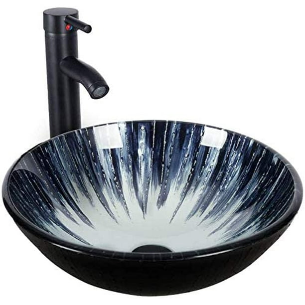 Puluomis Bathroom Sink Above Counter Vessel With Black Faucet And Pop Up Drain Combo Com - Kitchen Bathroom Sink Combo Puluomis Bathroom Sink Above Counter Vessel With Black Faucet And Pop Up Drain Combo Com - Kitchen Bathroom Sink Combo