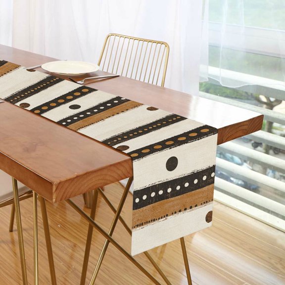 Yayeee Table Runner 70 inches Long Home Kitchen Dinning Party Decoration, Beige Abstract Dots