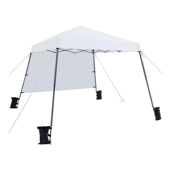 WDZS Pop Up Canopy Tent with Backpack, 10x10 Base Portable Easy One Person Setup Folding Shelter Compact Lightweight Slant Leg Canopy with 1 Sidewall, 8x8 Top, White