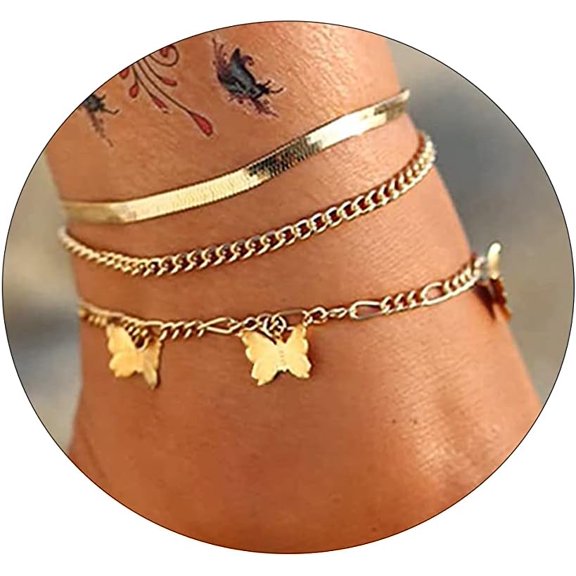 Ankle Bracelets for Women 14k Gold Plated Dainty Anklets for Women Adjustable Size