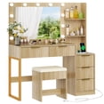thumbnail image 5 of Ktaxon Flutted Makeup Vanity Table Set with 5 Drawer, Dressing Table w/Charging Station, Vanity Desk for Femal Gift, Wood Color, 5 of 9