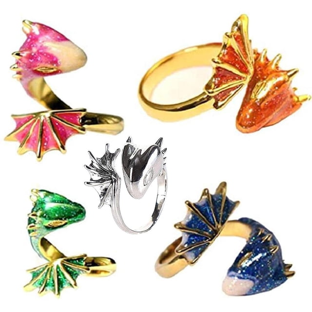 5 anillos para mujer, anillo de dragón de topacio, anillos abiertos, anillos de dragón gótico ajustables para mujeres y hombres