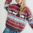 thumbnail image 5 of Holiday Sweaters For Women Funny Xmas Reindeer Printed Loose Fit Cute Crew Neck Christmas SweatshirtsCasual Winter Soft Warm Knit Jumper Tops Brown XL, 5 of 7