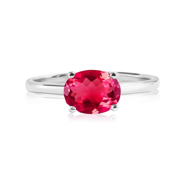 JeenMata Anillo de Compromiso Solitario con Rubí de Talla Ovalada de 1,25 Quilates (Piedra Natal de Julio) en Oro Blanco de 18 K sobre Plata