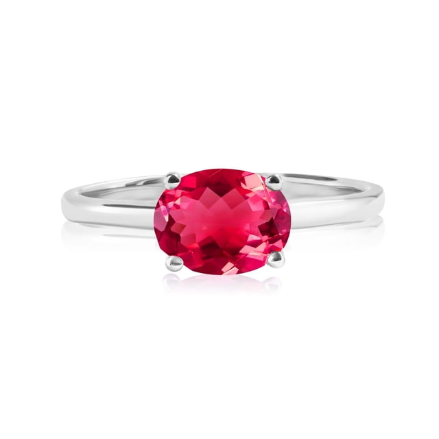 JeenMata Anillo de Compromiso Solitario con Rubí de Talla Ovalada de 1,25 Quilates (Piedra Natal de Julio) en Oro Blanco de 18 K sobre Plata
