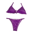 thumbnail image 1 of Conjunto de bikini triangular de 2 piezas para mujer, traje de baño con tirantes ajustables, corte alto y tiras Morado XL, 1 of 9
