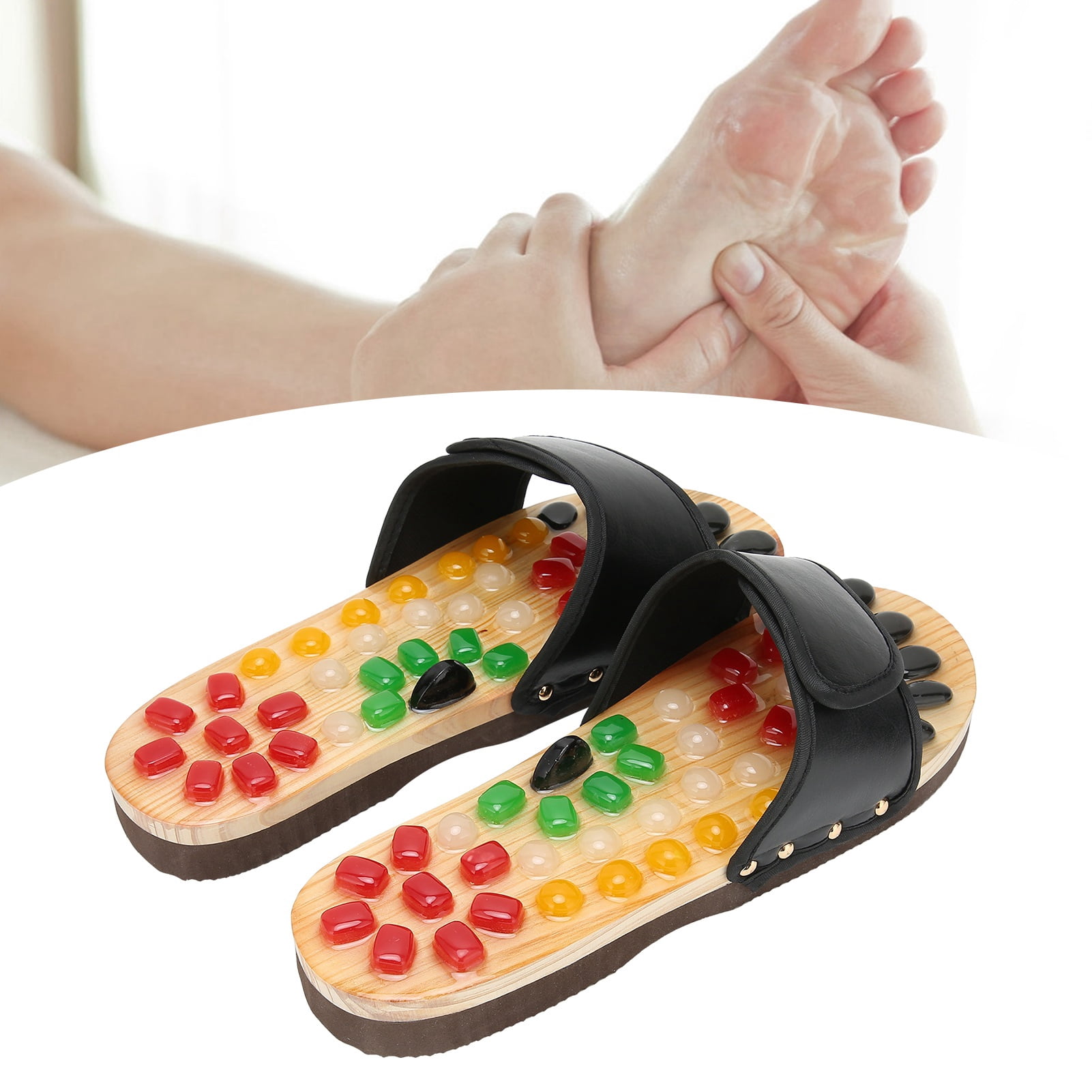 Suodoka Natural Stone Acupressure Foot Massager Slippers Reflexology Acupoint Stimulation Shoes for Men Women Stress Relief Blood Circulation Promotion Black 43-44 (11.02 inches / 28 cm)