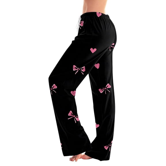 Hearthz Valentines Pajamas Pants for Women Love Heart Graphic Pajama Pants Drawstring Wide Leg Holidays Women's Sleep Pants