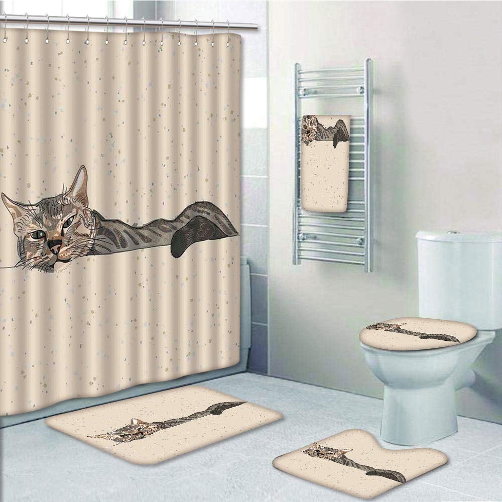 PRTAU Cat Lazy Sleepy Cat Figure in Earth Tones Cute Furry Mascot ...