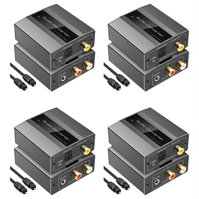 4X Analog to Digital Audio Converter to Optical with Optical Cable Audio Digital Toslink and Coaxial Audio Adapter,4 x converter 4 x optical cable 4 x USB cable,Black grey