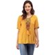 thumbnail image 2 of Blusa informal de manga corta con borlas y bordado bohemio mexicano de verano para mujerYellowLarge, 2 of 5