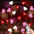 thumbnail image 4 of String Lights, Valentines Day Lights 50LED 16.4FT Battery Operated, Red Pink White Heart Shaped Fairy String Lights with Remote Timer, Patio Lights, 4 of 6