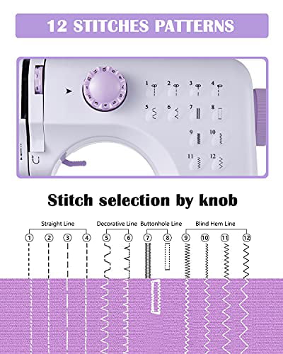 Storage Drawer HYEASTR Sewing Machine Electric Household Sewing Machines for Beginners 12 Built-in Stitches 2 Speed with Foot Pedal，Light