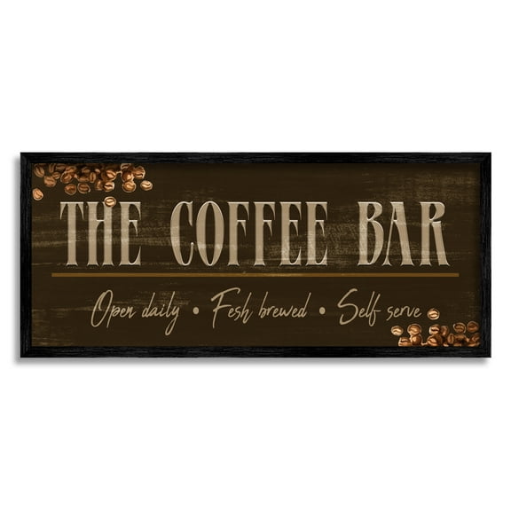 Stupell Industries Rustic Coffee Bar Sign Food & Beverage Painting Black Framed Art Print Wall Art, 24 x 10