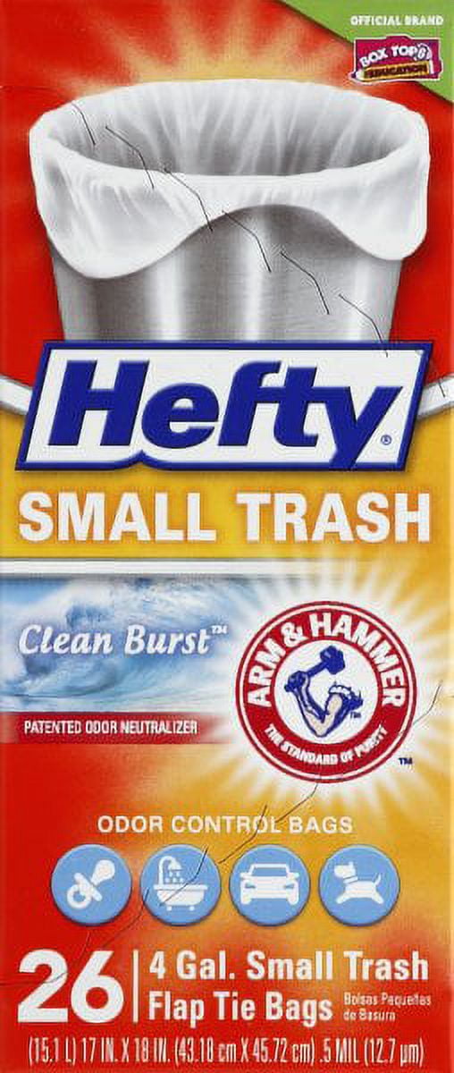 Hefty Trash Bags/Garbage Bags, Flap Tie, Tropical Paradise Scent, Small 4  Gallon, 26 Count